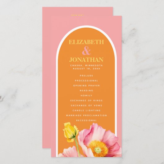 Programme de mariage Peach Pink Orange Poppies (Devant / Derrière)