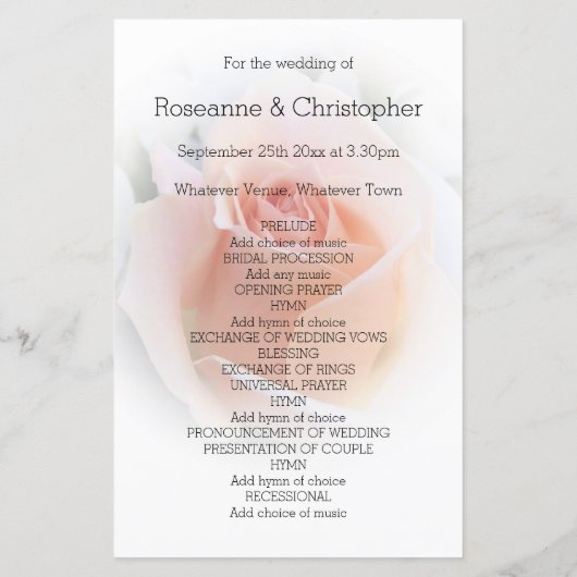 Programme de mariage Peach Pink Rosebud (Dos)