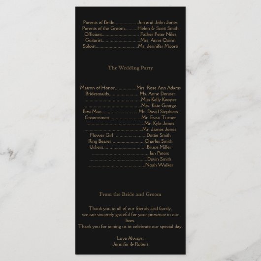 Programme de mariage Peacock Art Déco Noir et Or (Dos)