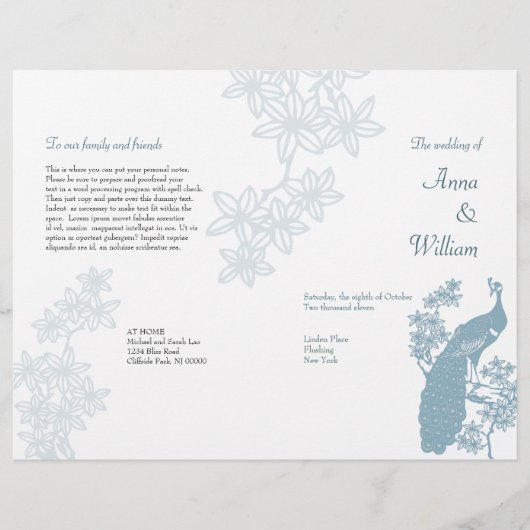 Programme de mariage Peacock Circulaire (Devant)