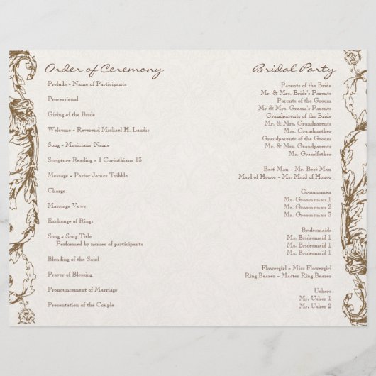 Programme de mariage Peacock & Etchings vintage (Dos)