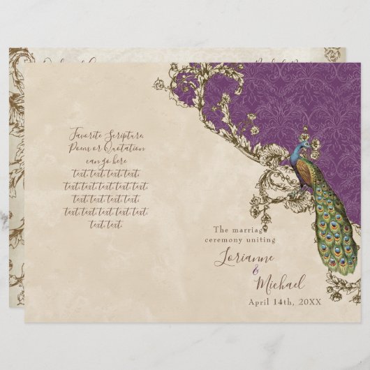 Programme de mariage Peacock & Etchings vintage (Devant / Derrière)