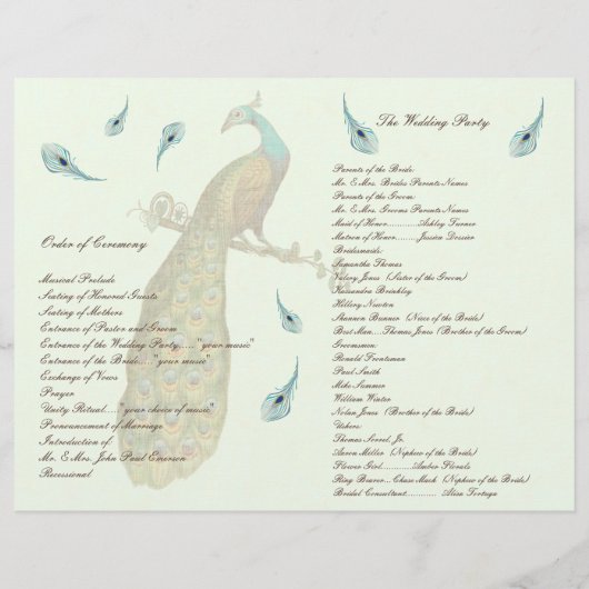 Programme de mariage Peacock Feathers (Dos)