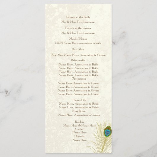 Programme de mariage Peacock Feathers (Dos)