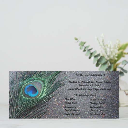 Programme de mariage Peacock Noir Sparkly (Debout devant)