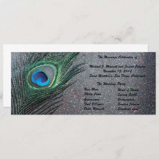 Programme de mariage Peacock Noir Sparkly (Devant / Derrière)