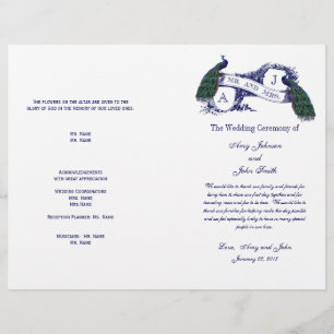 Programme de mariage Peacock vintage