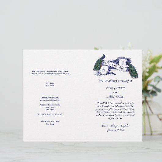 Programme de mariage Peacock vintage (Debout devant)