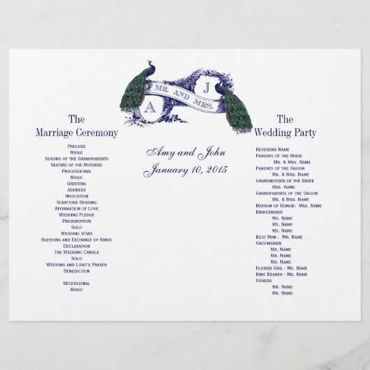 Programme de mariage Peacock vintage (Dos)