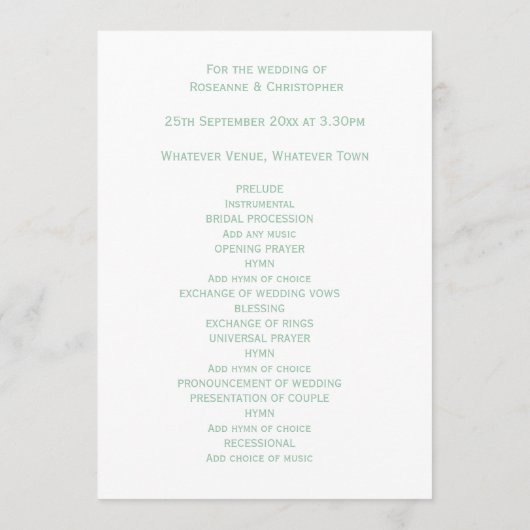 Programme de mariage Peppermint Papillons Coeur (Dos)