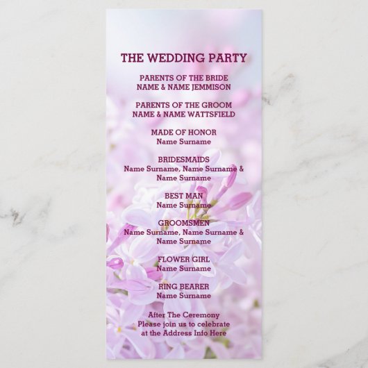 Programme de mariage personnalisable (Dos)