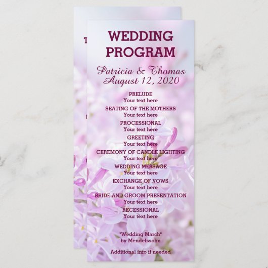 Programme de mariage personnalisable (Devant / Derrière)