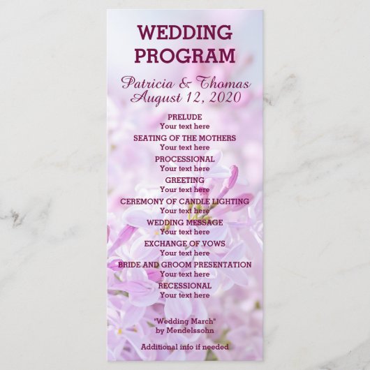 Programme de mariage personnalisable (Devant)