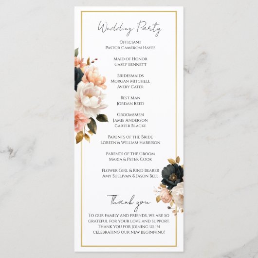 Programme de mariage personnalisé avec motifs flor (Dos)