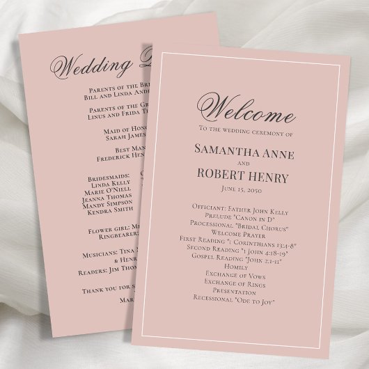 Programme de mariage personnalisé du script rose v