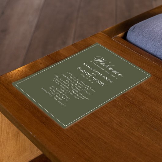 Programme de mariage personnalisé Olive Green Scri