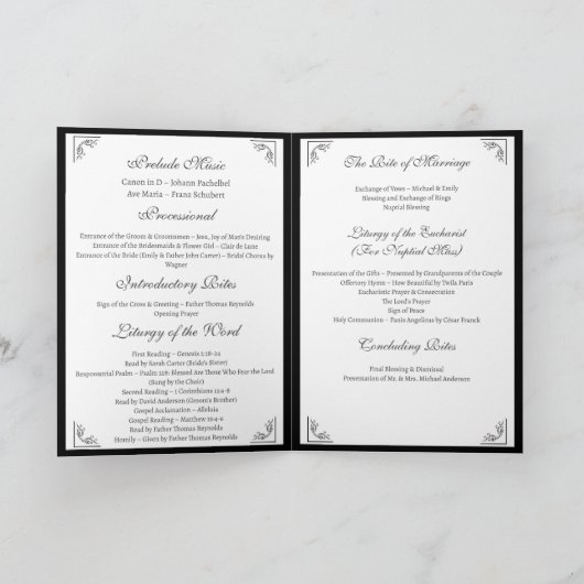 Programme de mariage personnalisé pour l'église ca (Intérieur)