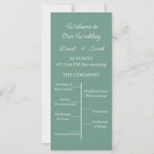 Programme de mariage personnalisé vert simple (Devant)