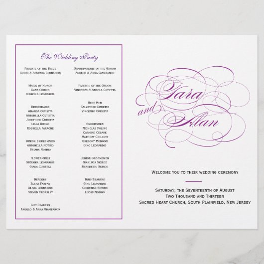 Programme de mariage personnalisé - Violet (Devant)