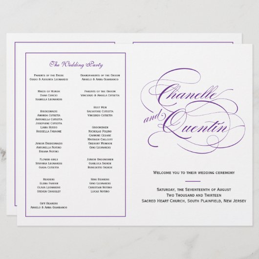 Programme de mariage personnalisé - Violet (Devant / Derrière)