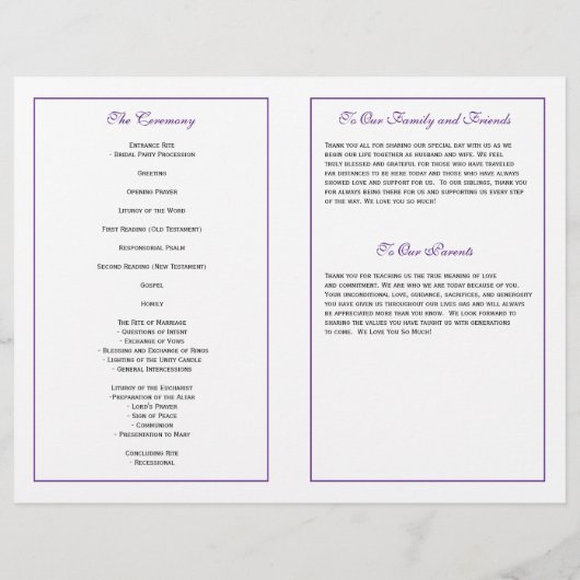 Programme de mariage personnalisé - Violet (Dos)