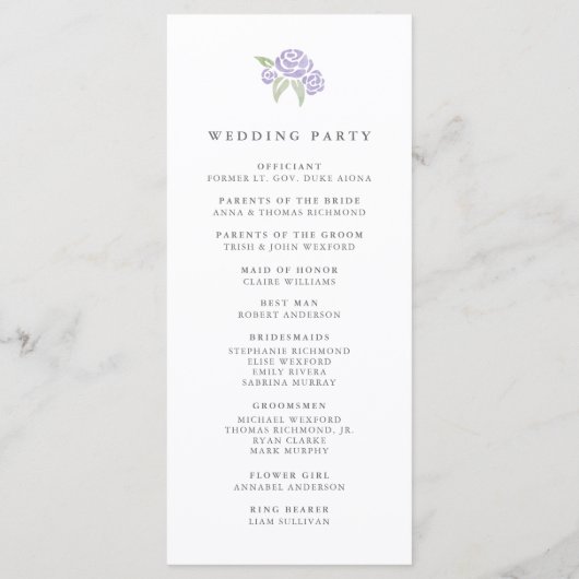 Programme de mariage Petite Bouquet | Lilac (Dos)