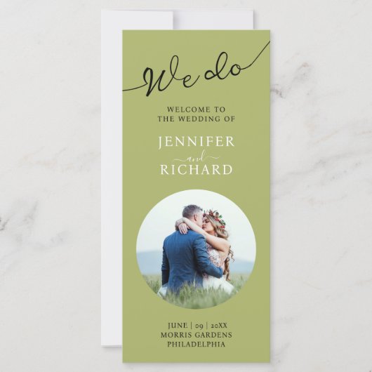 Programme de mariage photo élégant et moderne vert (Devant)