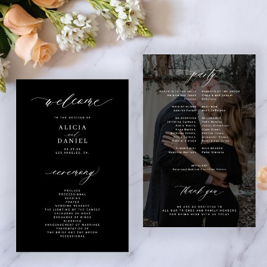 Programme de mariage photo élégant noir et blanc b