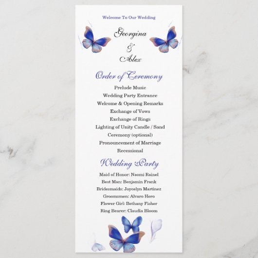 Programme de mariage photo modifiable bleu minimal (Devant)