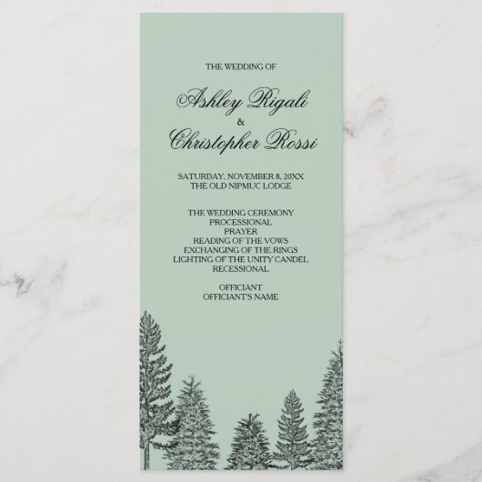 Programme de mariage, Pin Rustique - Vert (Devant)