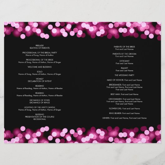 Programme de mariage Pink Hollywood Glam (Dos)