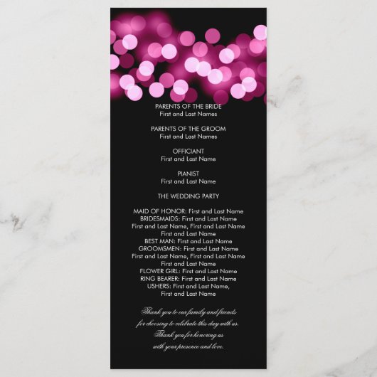 Programme de mariage Pink Hollywood Glam (Dos)