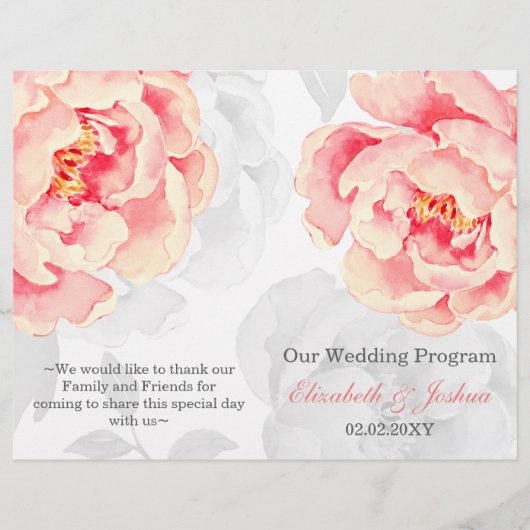 Programme de mariage Pink Peony Bifold (Devant)