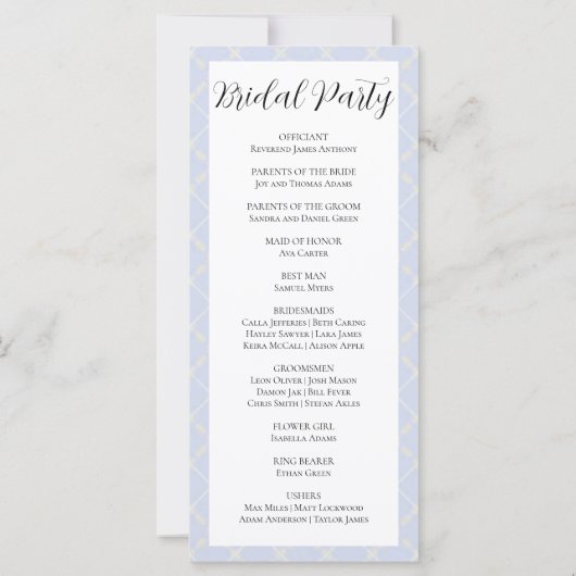 Programme de mariage Plaid Bleu, Jaune et Blanc (Dos)