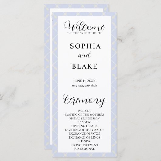 Programme de mariage Plaid Bleu, Jaune et Blanc (Devant / Derrière)