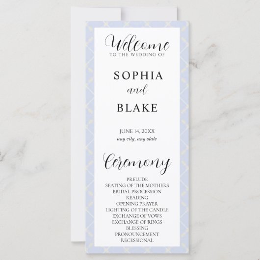 Programme de mariage Plaid Bleu, Jaune et Blanc (Devant)