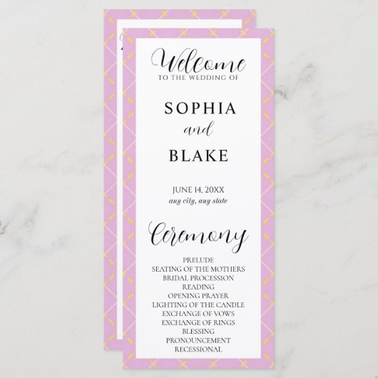 Programme de mariage Plaid violet, jaune et blanc (Devant / Derrière)