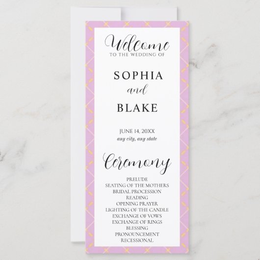 Programme de mariage Plaid violet, jaune et blanc (Devant)