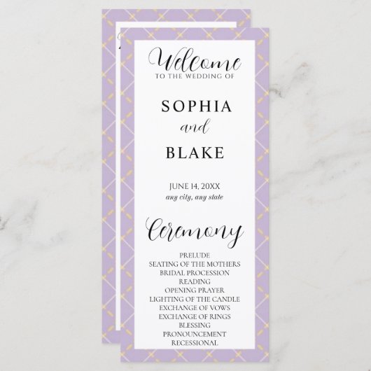 Programme de mariage Plaid violet, jaune et blanc (Devant / Derrière)