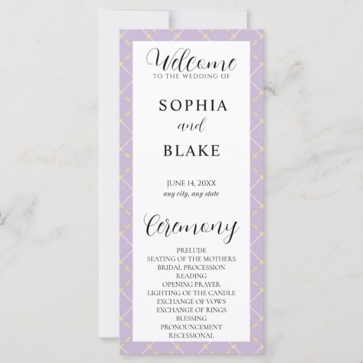 Programme de mariage Plaid violet, jaune et blanc (Devant)