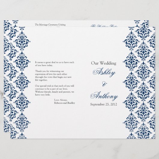 Programme de mariage pliable bleu bleu bleu blanc  (Devant / Derrière)