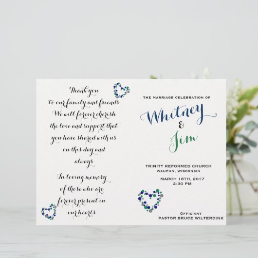 Programme de mariage pliable Blue & Green Polka Do (Debout devant)