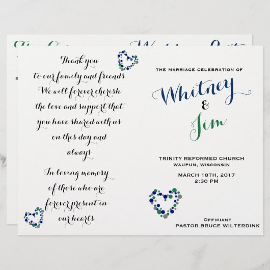 Programme de mariage pliable Blue & Green Polka Do (Devant / Derrière)