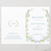 Programme de mariage pliable chic floral bleu clai (Devant)