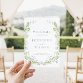 Programme de mariage pliable chic floral bleu clai