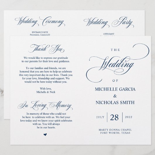 Programme de mariage pliable de la marine moderne  (Devant / Derrière)