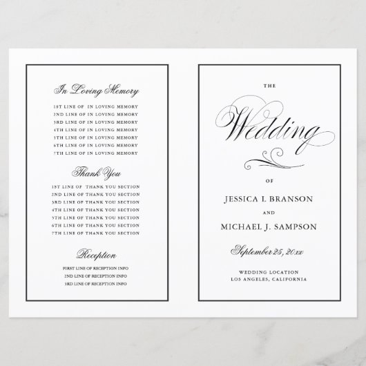 Programme de mariage pliable élégant bordure noire (Devant)