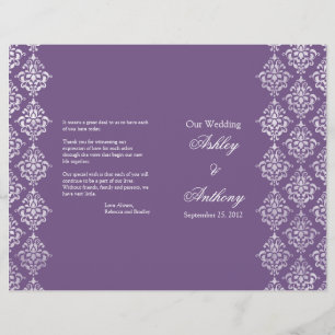 Programme de mariage pliable violet et blanc Damas