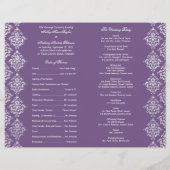 Programme de mariage pliable violet et blanc Damas (Dos)