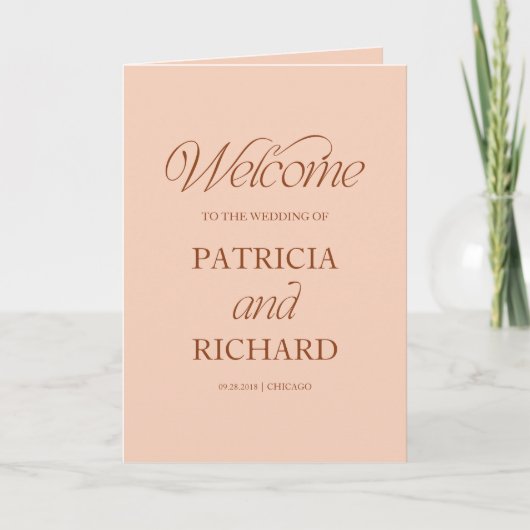 Programme de mariage plié à calligraphie sur pêche (Devant)